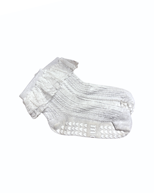 cable-knit lace trim pilates grip socks