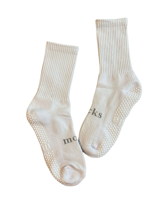 unisex basic logo grip socks gray text