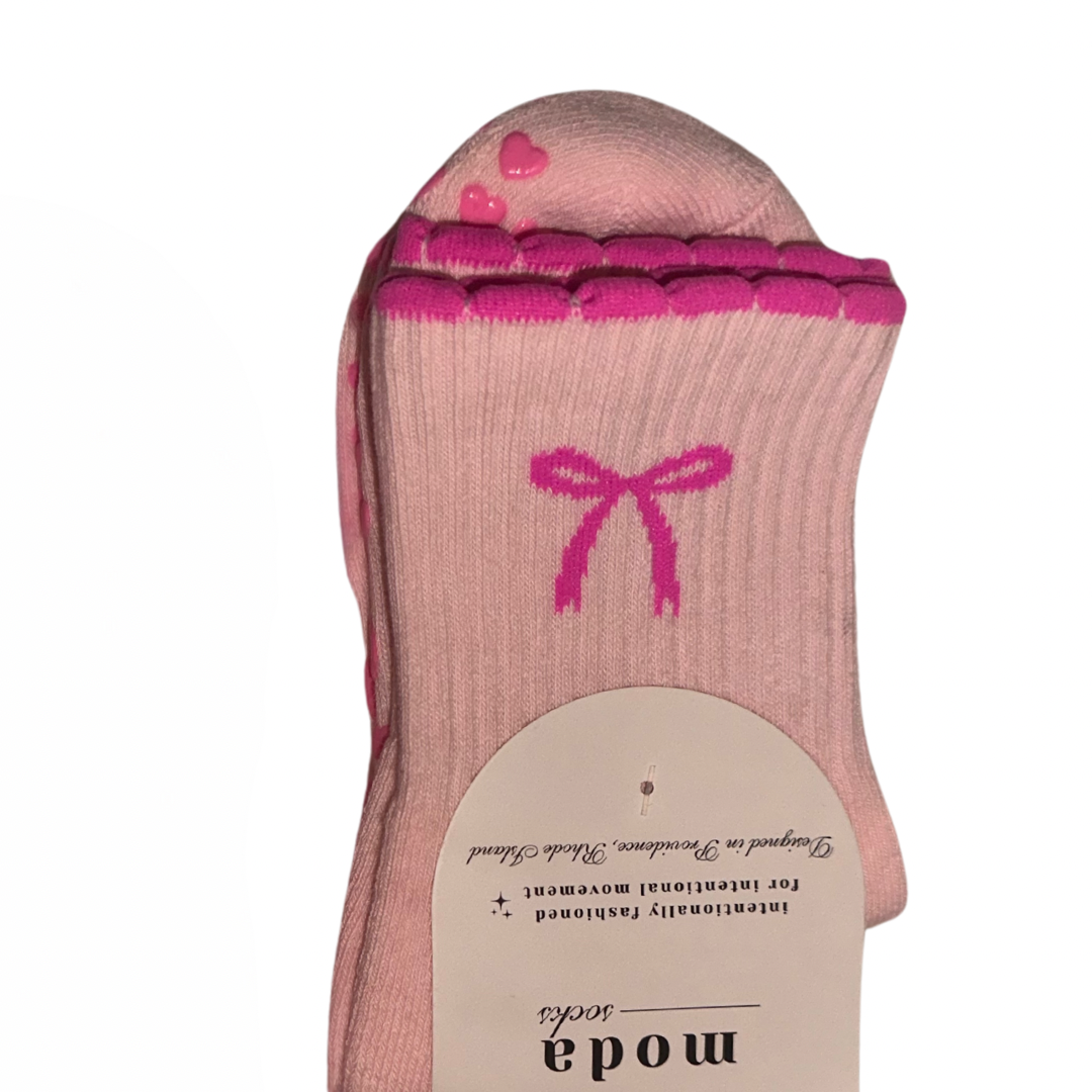 pilates princess pink bow grip socks