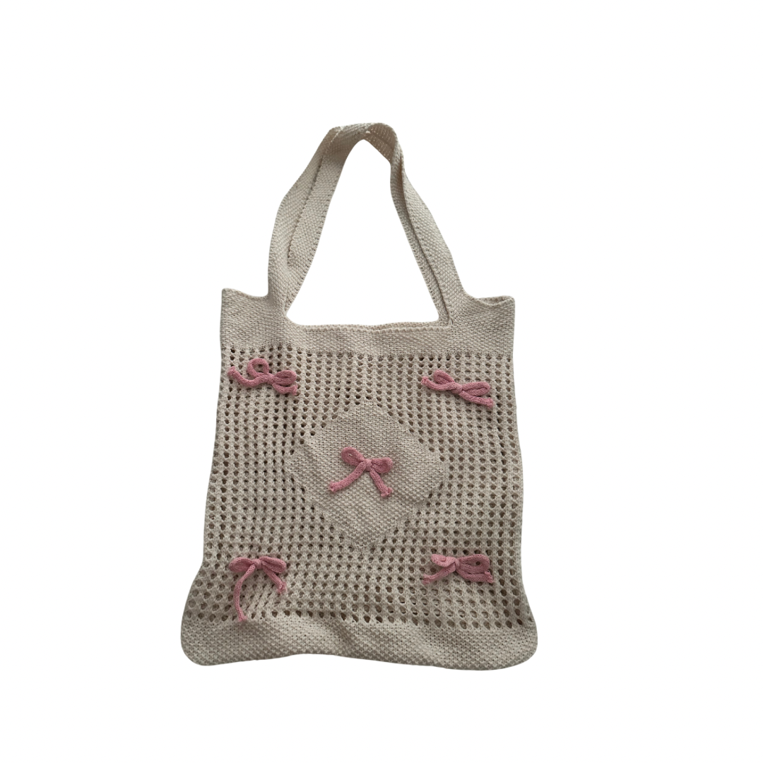 pilates princess pink bow crochet tote bag