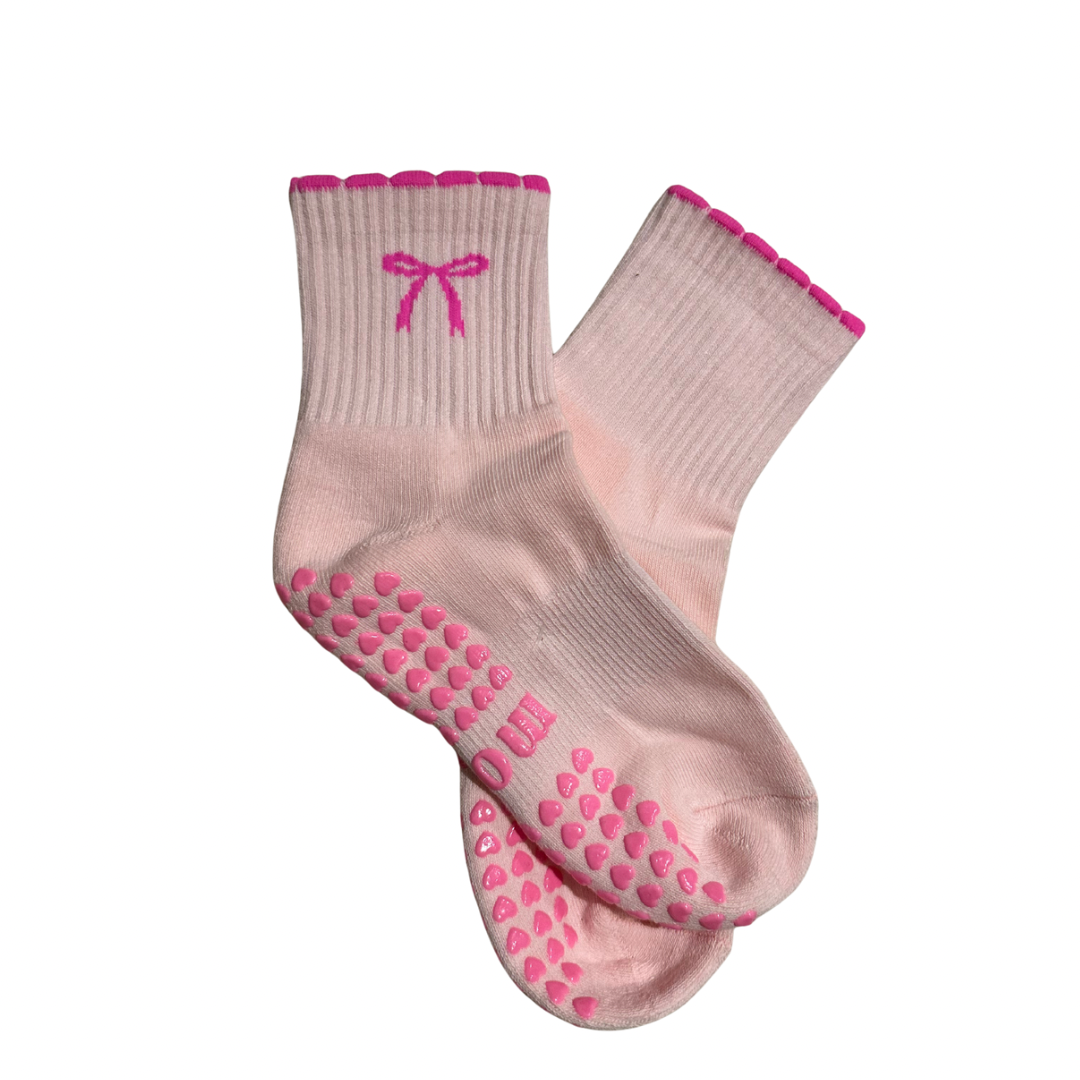 pilates princess pink bow grip socks