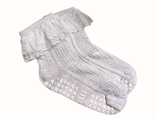 cable-knit lace trim pilates grip socks