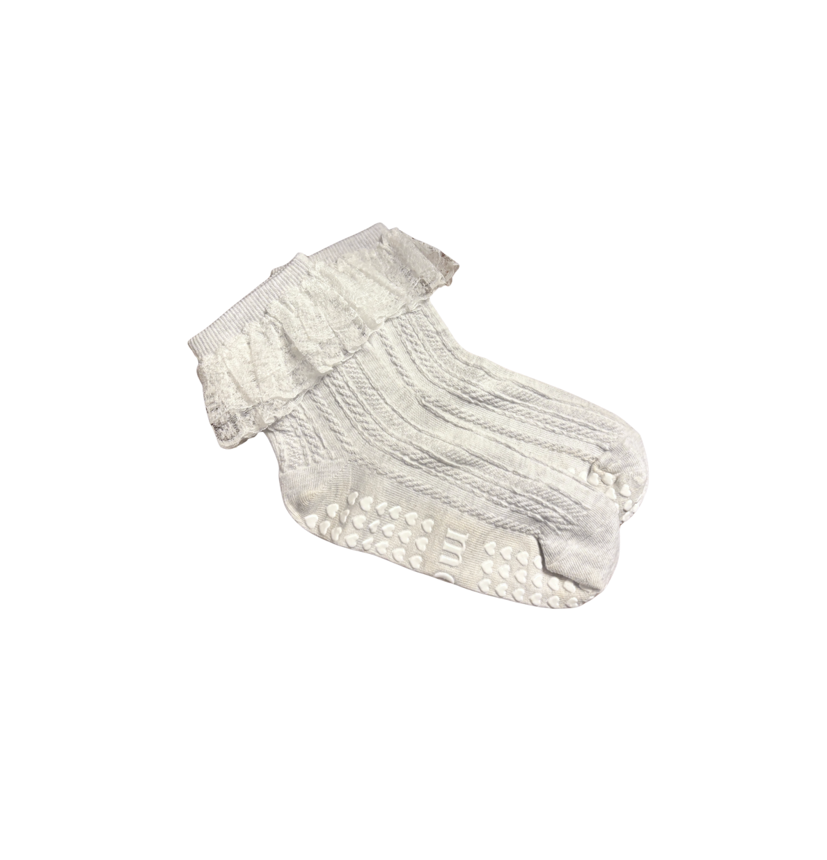 cable-knit lace trim pilates grip socks