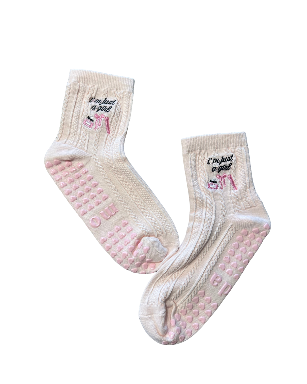i'm just a girl cable knit grip socks