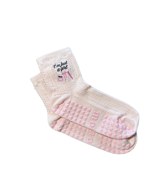 i'm just a girl cable knit grip socks