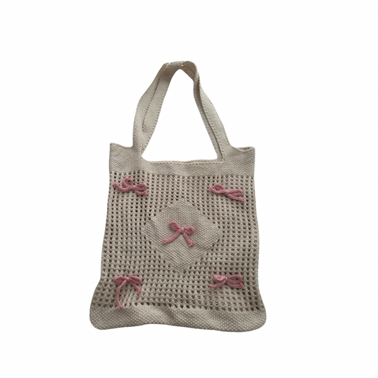 pilates princess pink bow crochet tote bag
